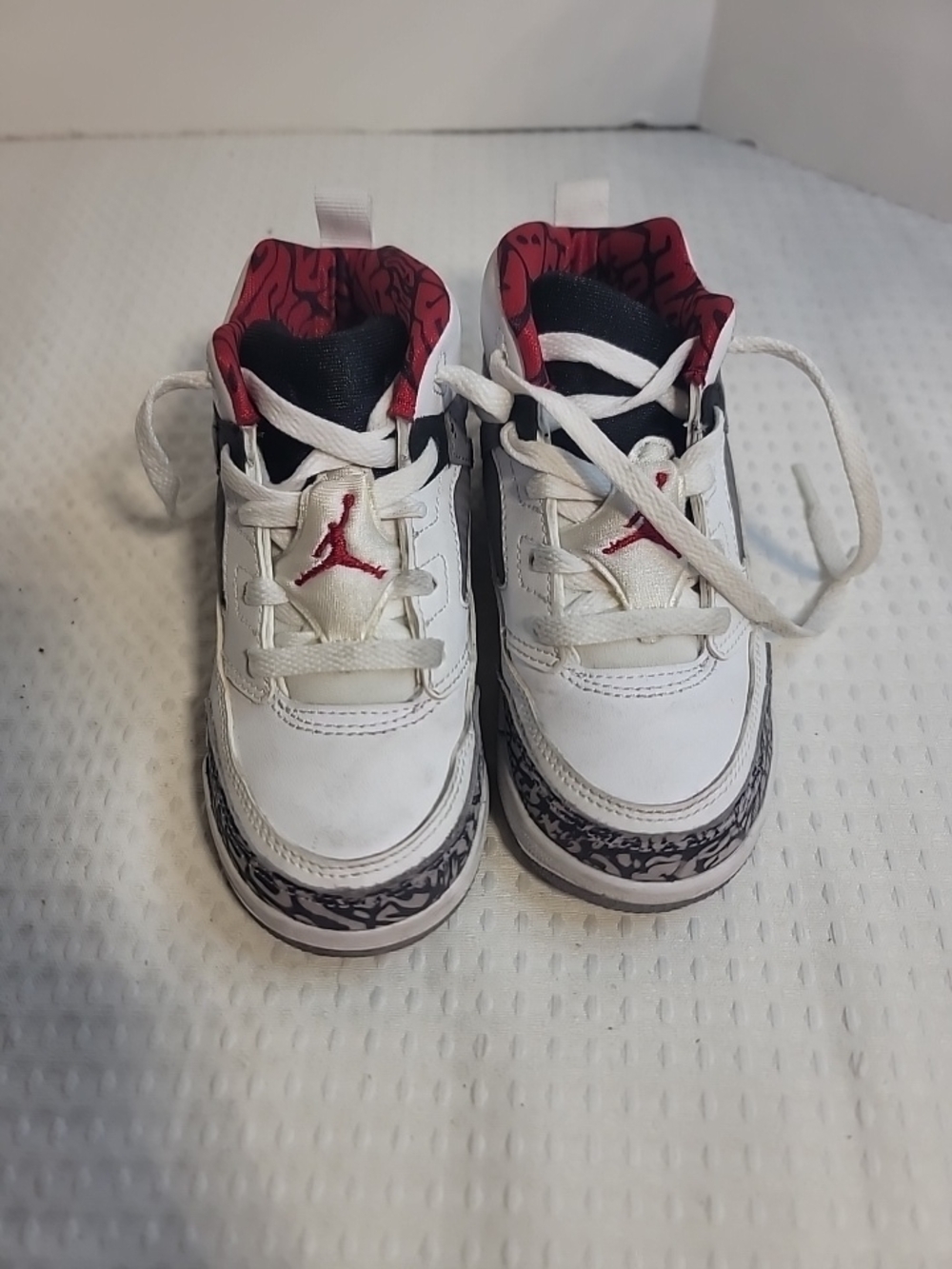 Jordan Kids White and Red Retro Sneaker with Black Accents